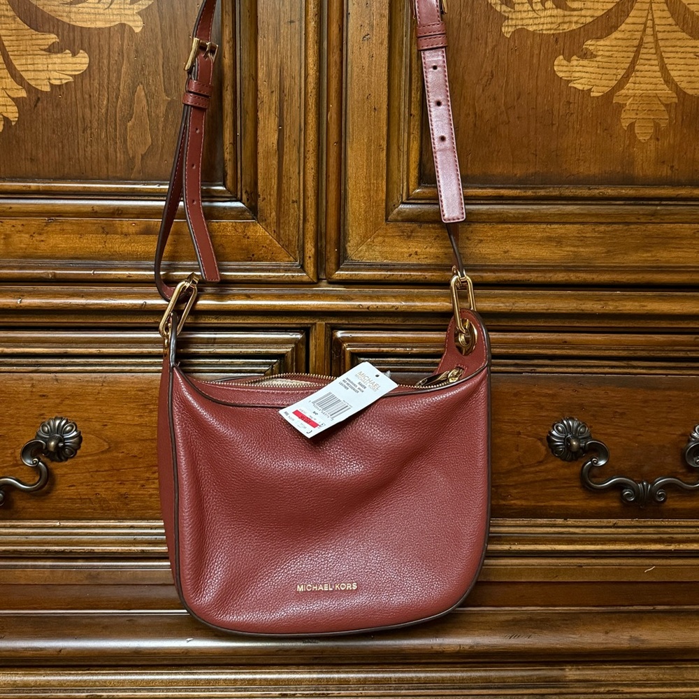 Michael Kors Pebbled Leather Crossbody in Wine Red